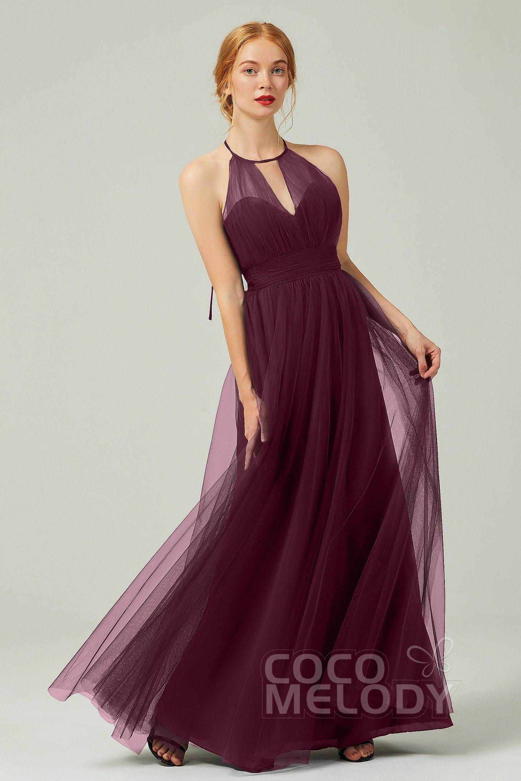 A-Line Floor Length Tulle Bridesmaid Dress CB0334PS - COCOMELODY